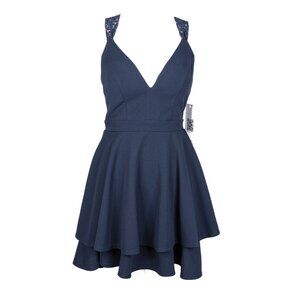 Emerald Sundae Size 5 Navy Blue Skater Dress With Lace Shoulder Straps.
